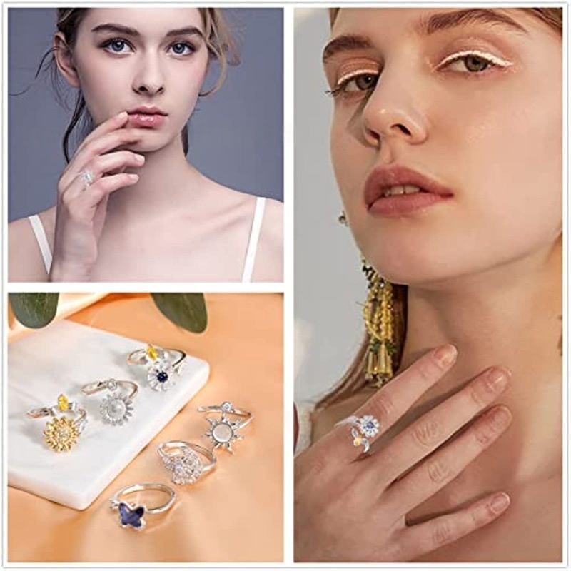 Rotatable Fidget Spinner Ring Womens Open Adjustable Anxiety Relief Rings